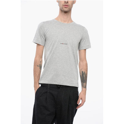 Solid Color Crew-neck T-Shirt with Printed Logo