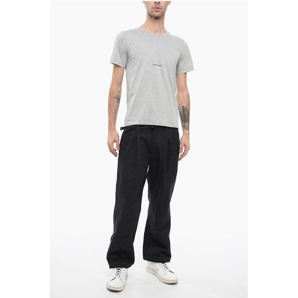 Solid Color Crew-neck T-Shirt with Printed Logo