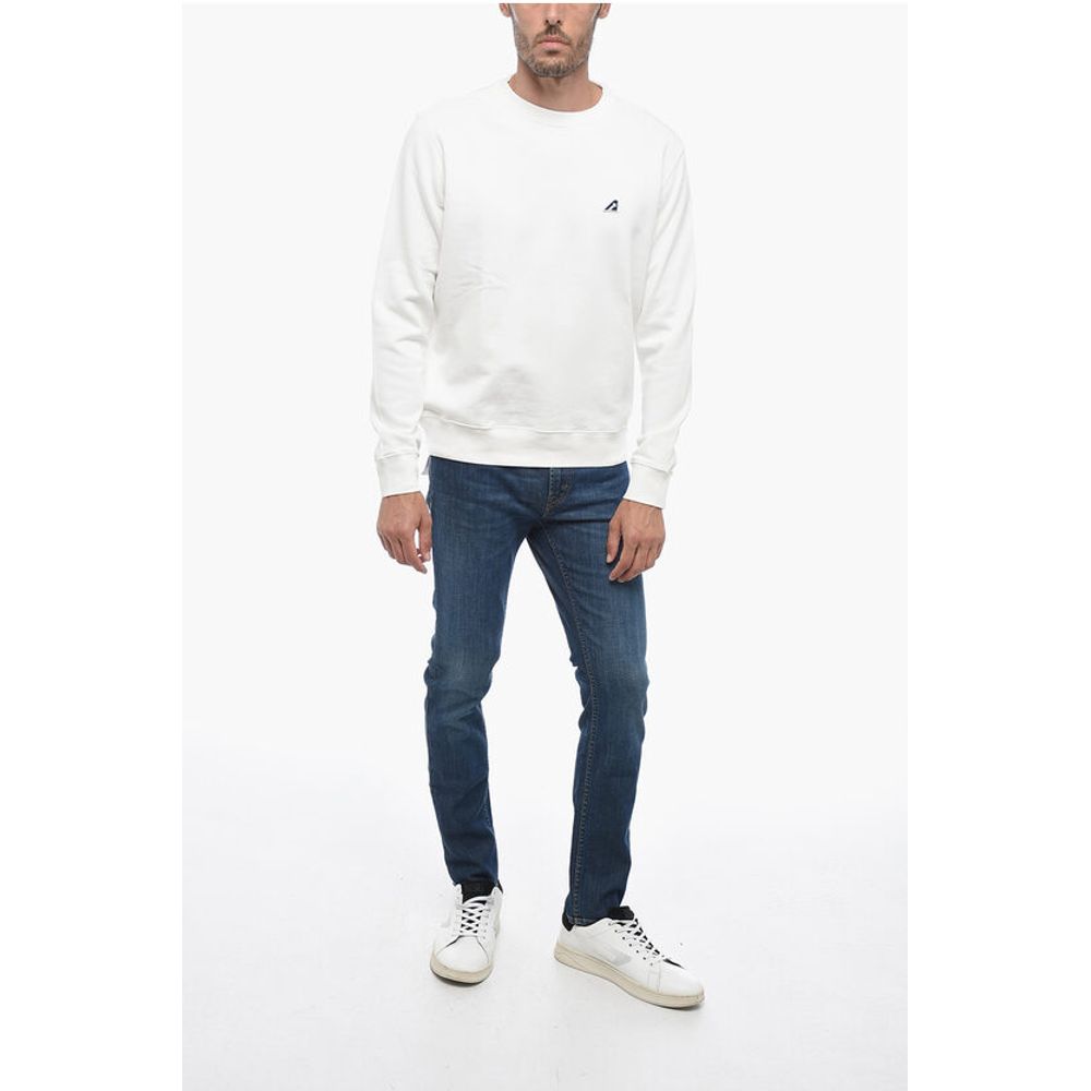 Embroidered Logo Brushed Cotton Crewneck Sweatshirt