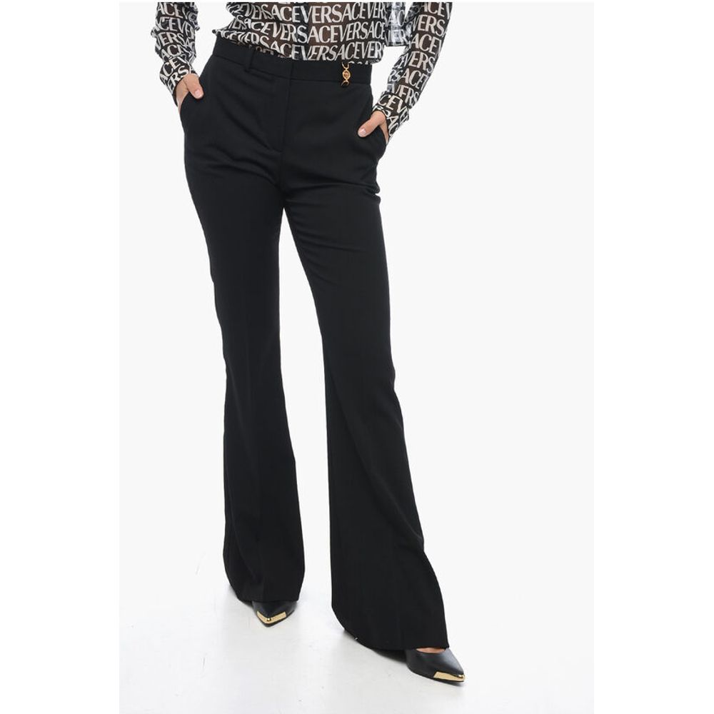 Wool Blend Bootcut Pants with Jeweled Detail