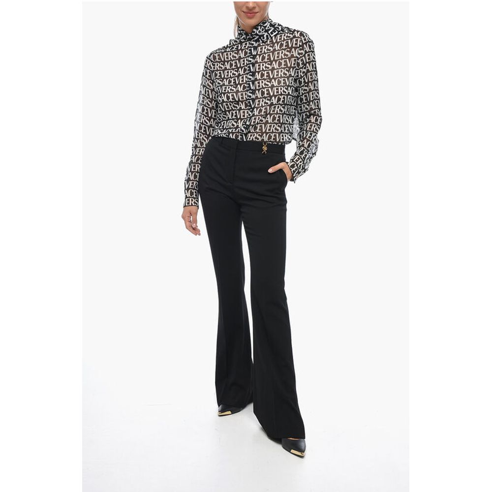 Wool Blend Bootcut Pants with Jeweled Detail