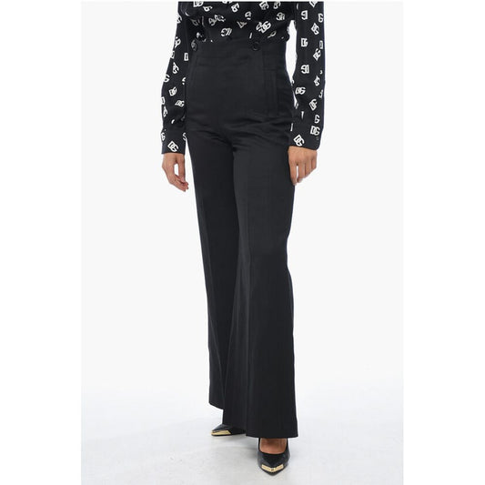 Flax Blend Palazzo Pants with Double Buttoning