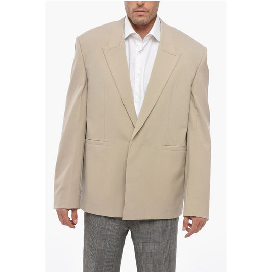 Double-breasted Wool Blend Blazer with Hidden Button