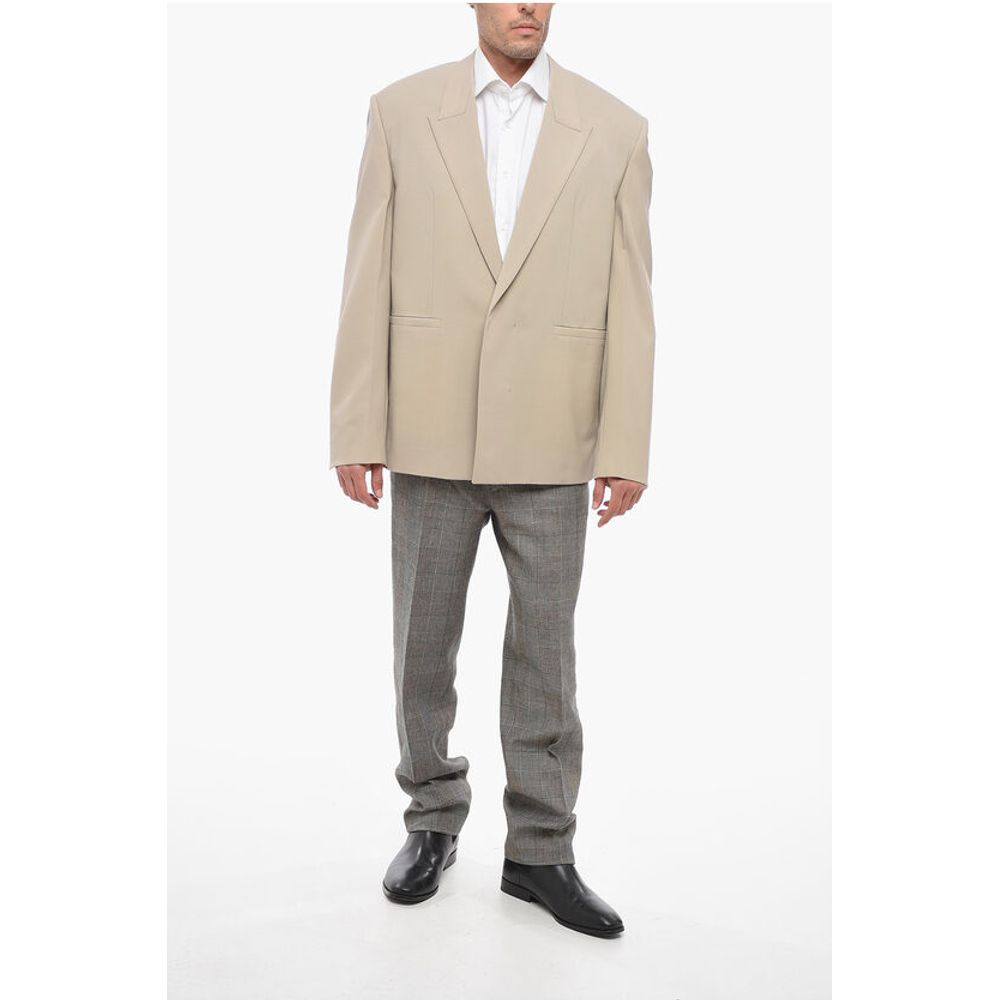 Double-breasted Wool Blend Blazer with Hidden Button