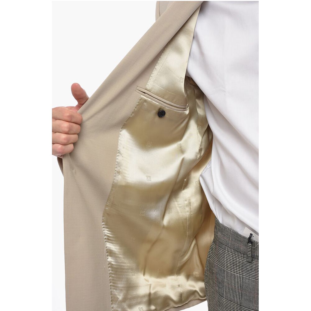 Double-breasted Wool Blend Blazer with Hidden Button