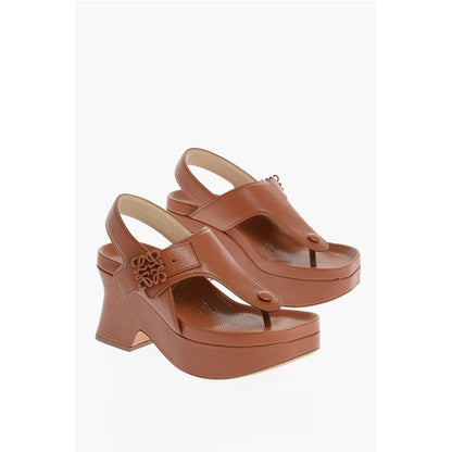 Leather Thong Sandals with Wedge 8cm