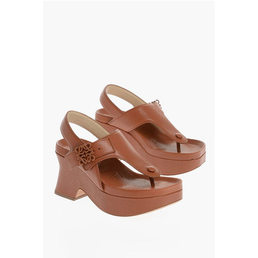 Leather Thong Sandals with Wedge 8cm