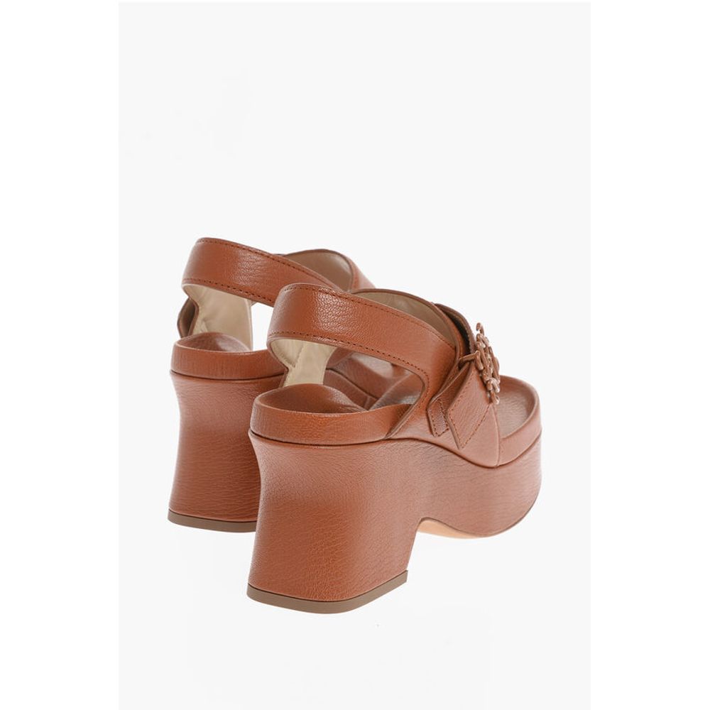 Leather Thong Sandals with Wedge 8cm