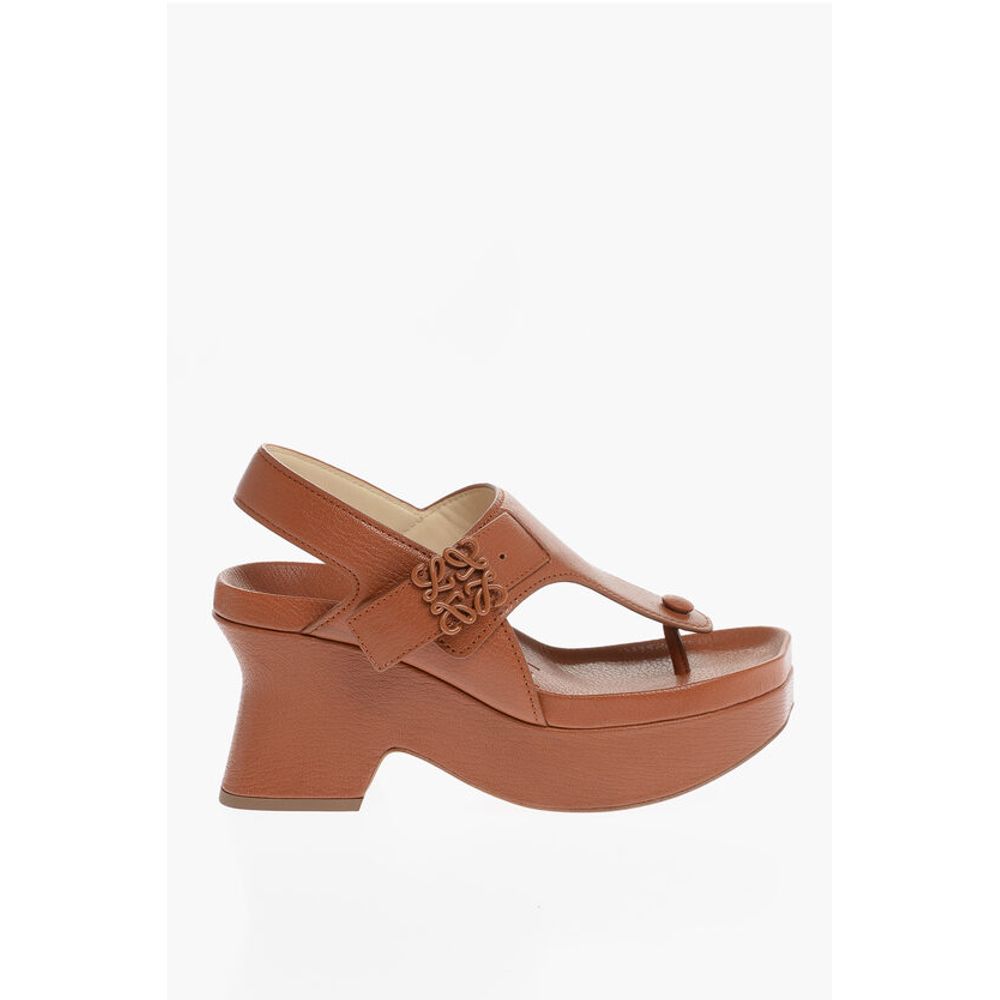 Leather Thong Sandals with Wedge 8cm