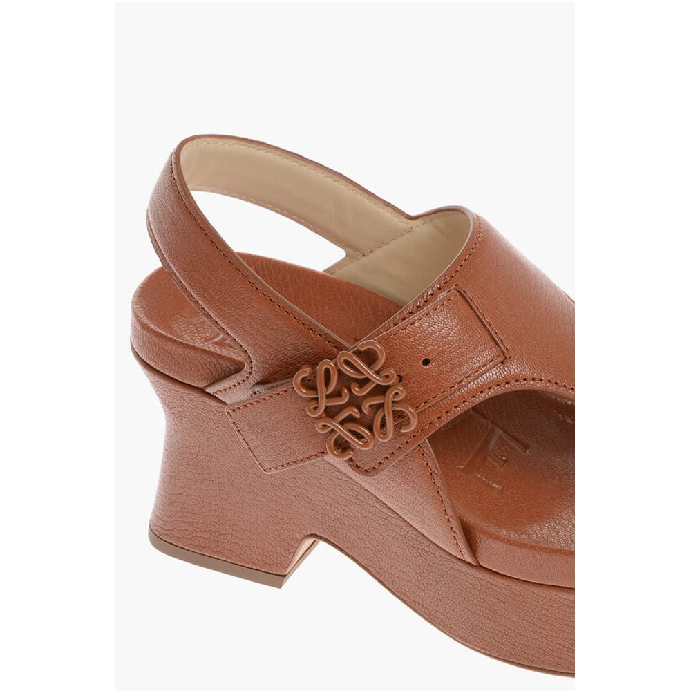 Leather Thong Sandals with Wedge 8cm