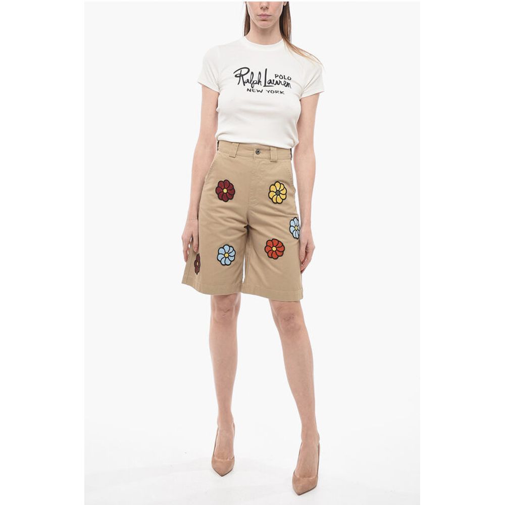 JW ANDERSON Coated Cotton Bermuda Shorts with Crochet Patche
