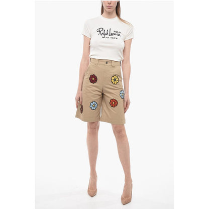 JW ANDERSON Coated Cotton Bermuda Shorts with Crochet Patche