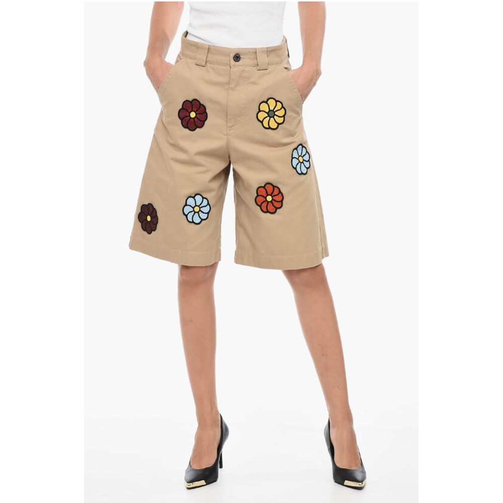 JW ANDERSON Coated Cotton Bermuda Shorts with Crochet Patche