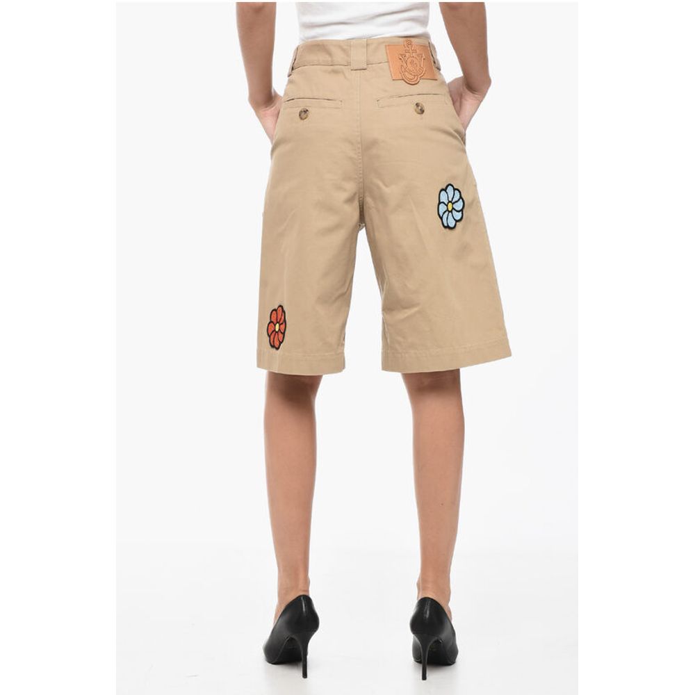 JW ANDERSON Coated Cotton Bermuda Shorts with Crochet Patche