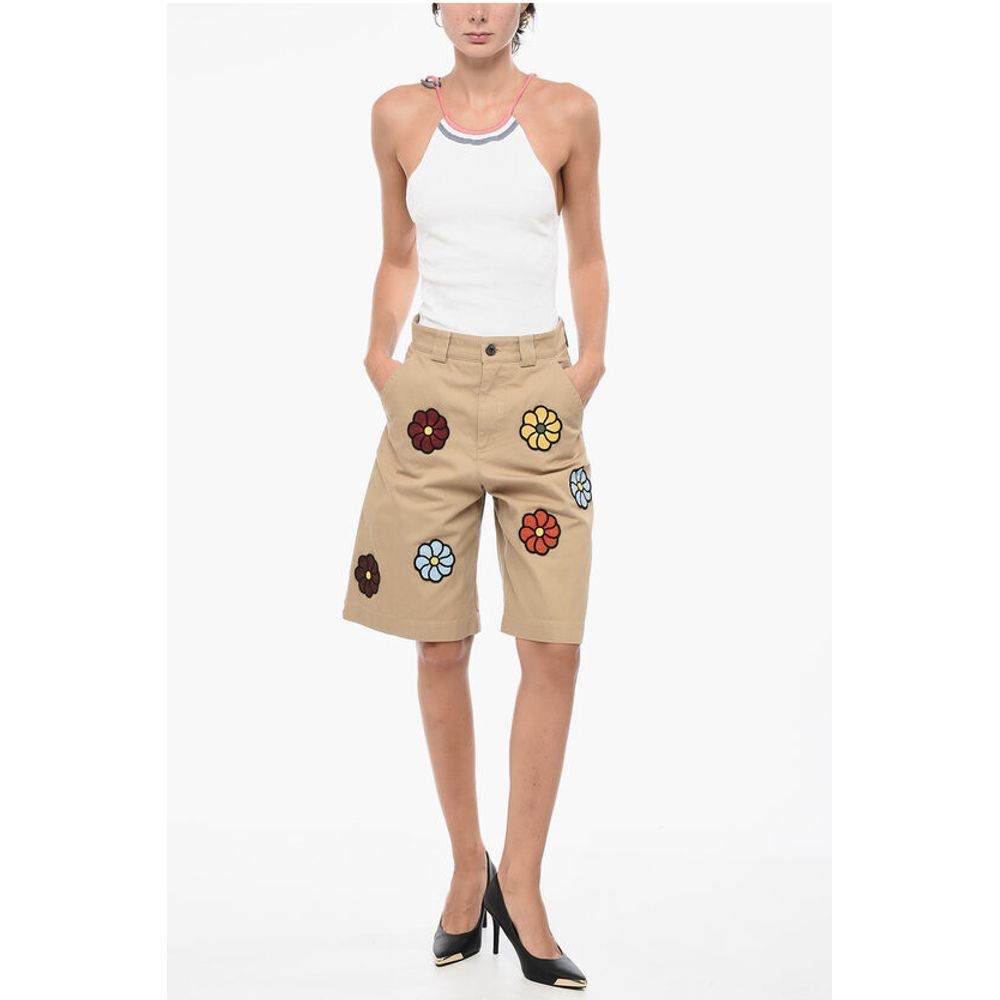 JW ANDERSON Coated Cotton Bermuda Shorts with Crochet Patche