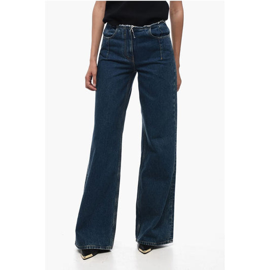 Dark Wash Palazzo Denims with Raw-cut Detail 30cm