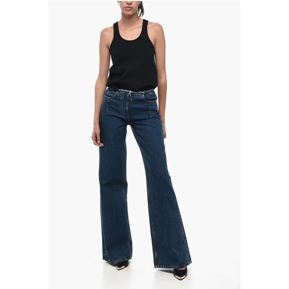 Dark Wash Palazzo Denims with Raw-cut Detail 30cm