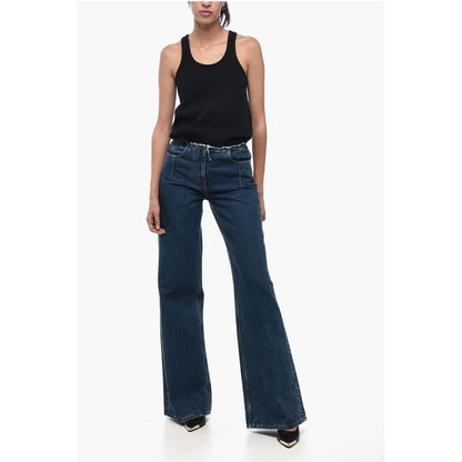 Dark Wash Palazzo Denims with Raw-cut Detail 30cm