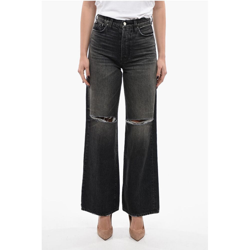 Wide Fit High Rise Jeans With Distressed Details 27cm