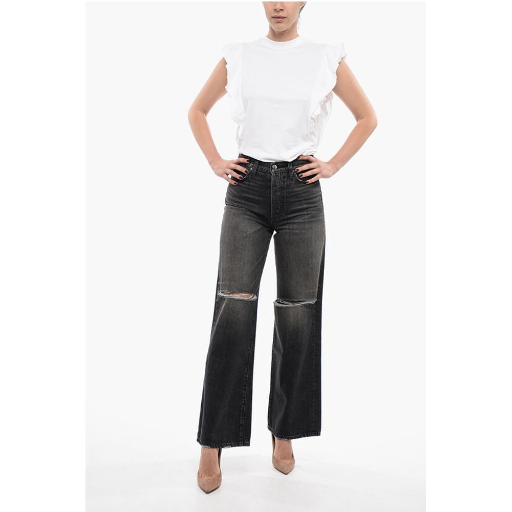 Wide Fit High Rise Jeans With Distressed Details 27cm