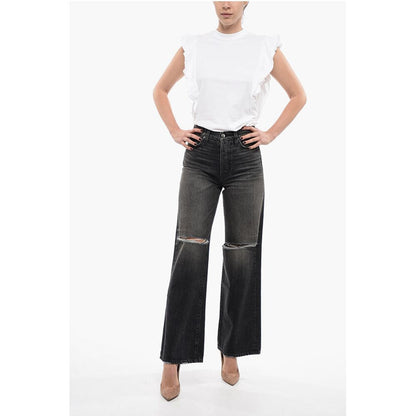 Wide Fit High Rise Jeans With Distressed Details 27cm