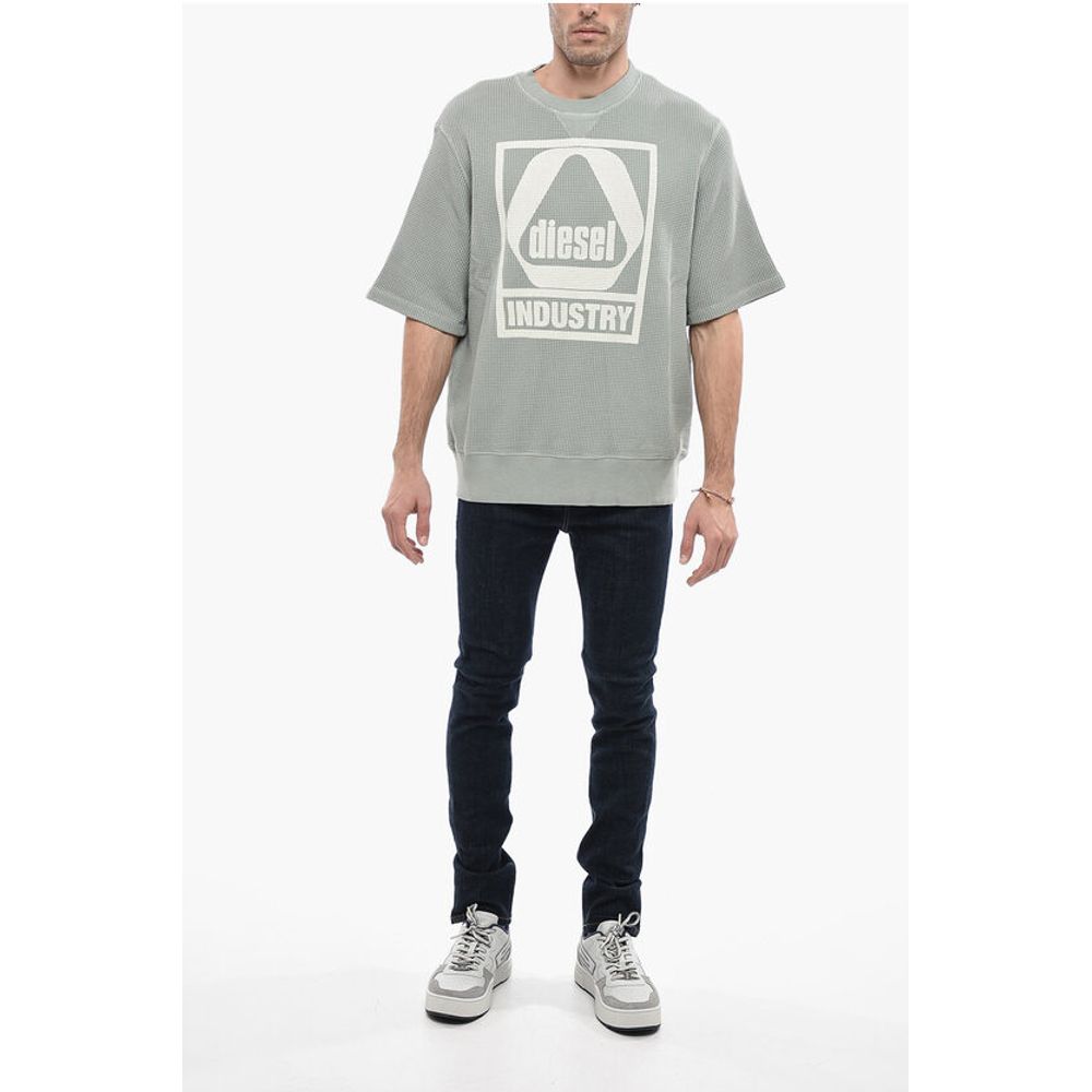 Honeycomb Motif S-COOLWAF Crew-Neck T-shirt with Maxi Print