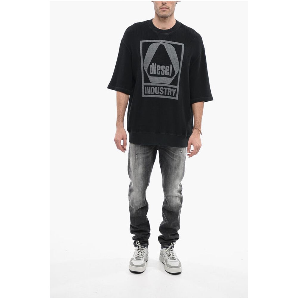 Honeycomb Motif Short Sleeve S-COOLWAF Crew-neck Sweatshirt
