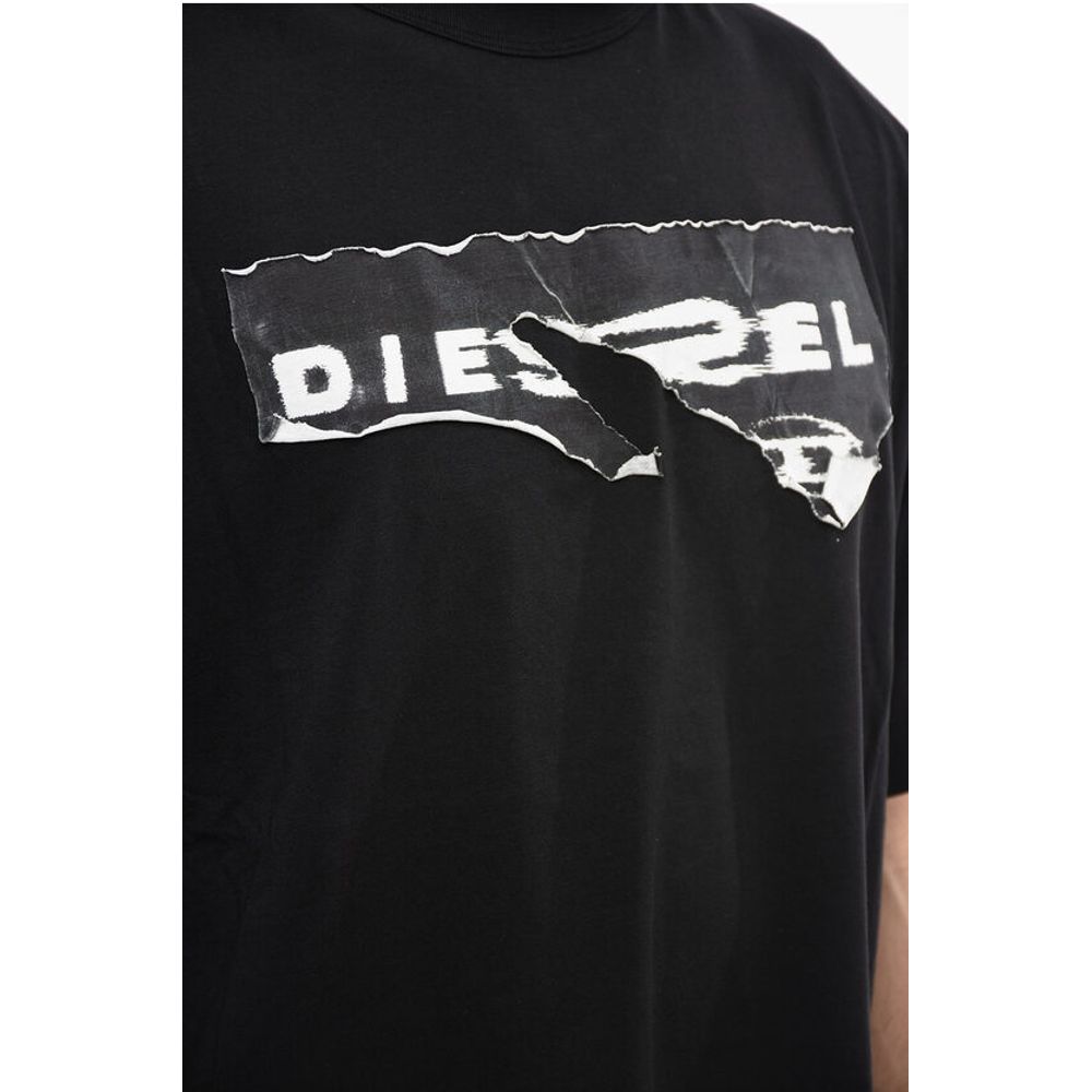Destroyed Effect Printed T-WASH-POFF Crew-neck T-Shirt