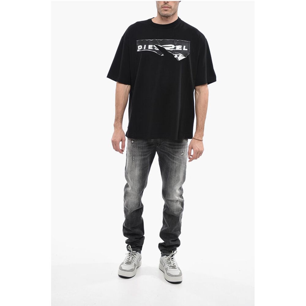 Destroyed Effect Printed T-WASH-POFF Crew-neck T-Shirt