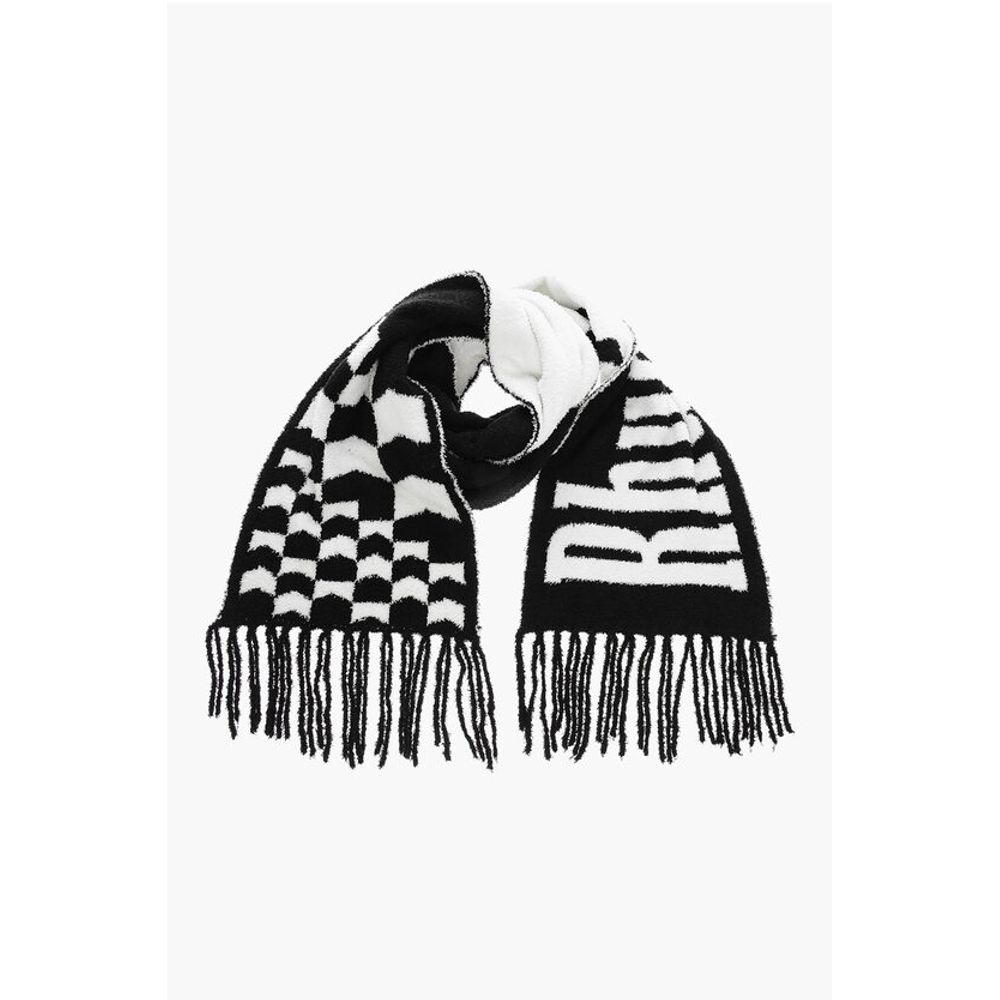 Two-Tone Fuzzy Scarf with Maxi Logo and Fringes