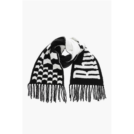 Two-Tone Fuzzy Scarf with Maxi Logo and Fringes