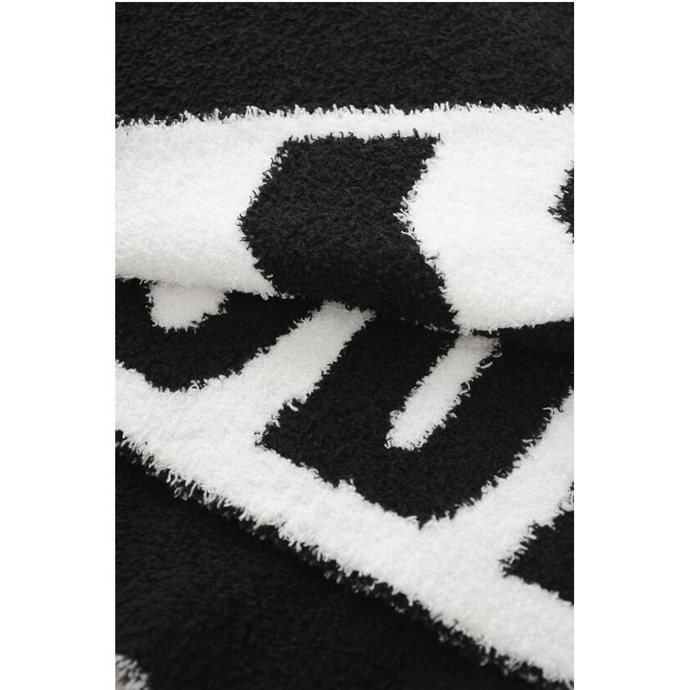 Two-Tone Fuzzy Scarf with Maxi Logo and Fringes