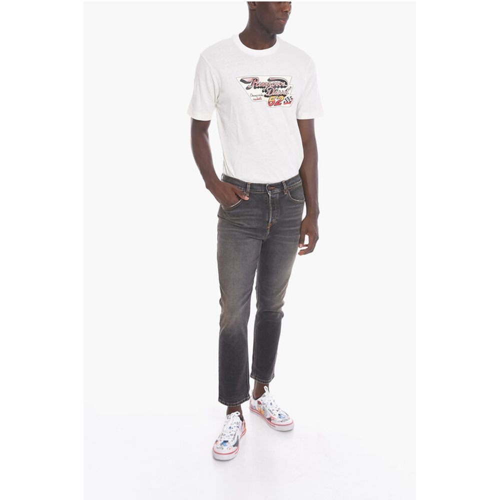 D-FINING Cropped Denims with Distressed Effect 17cm