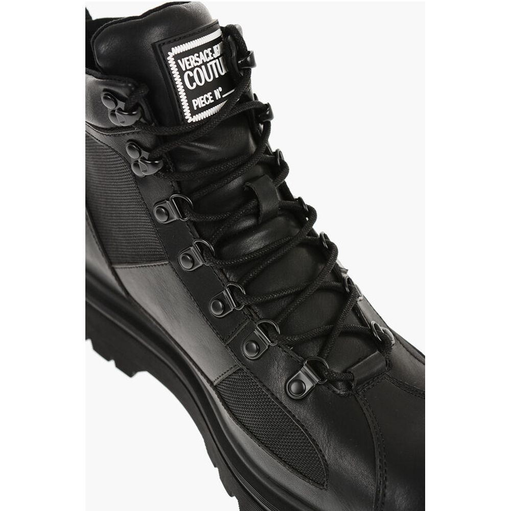 JEANS COUTURE Leather and Fabric SYRIUS Combat Boots with Co