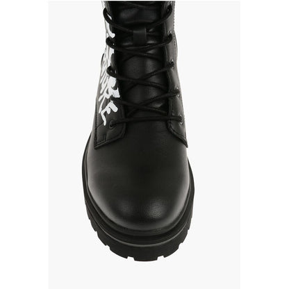 JEANS COUTURE Leather SYRIUS Combat Boots with Contrasting P