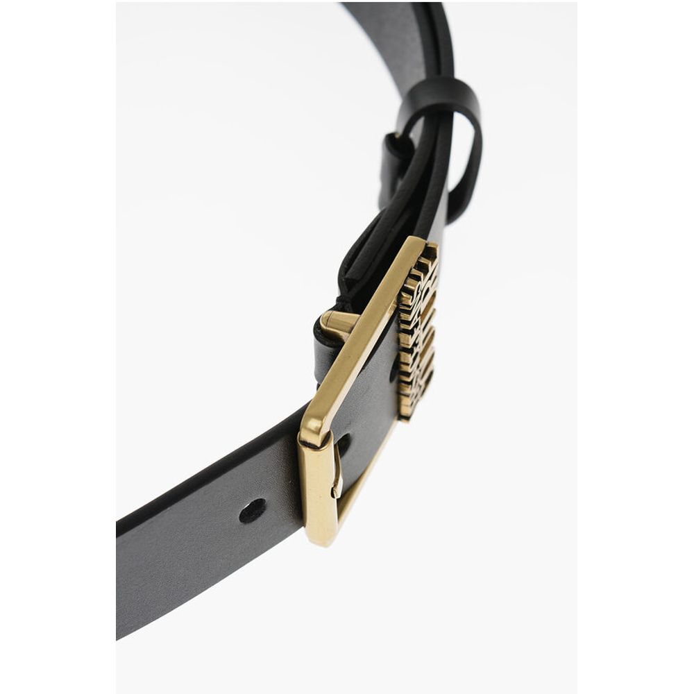 JEANS COUTURE Leather Belt with Golden Buckle 40mm