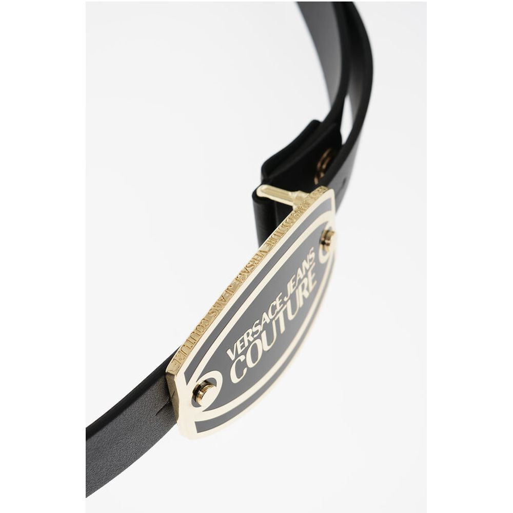 JEANS COUTURE Leather Belt with Maxi Logoed Buckle 30mm