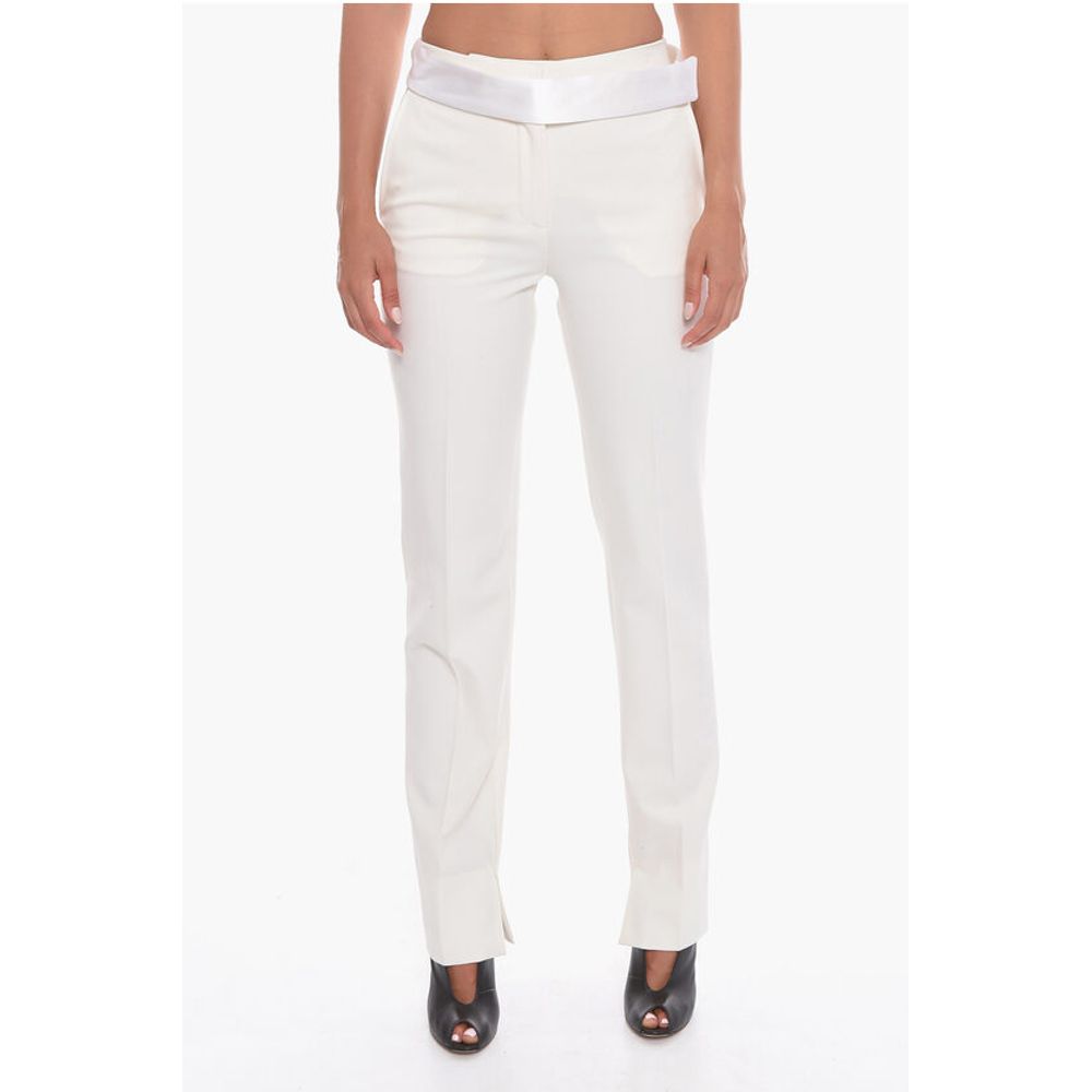 Wool Blend Front-pleated Trousers with Satin Belt