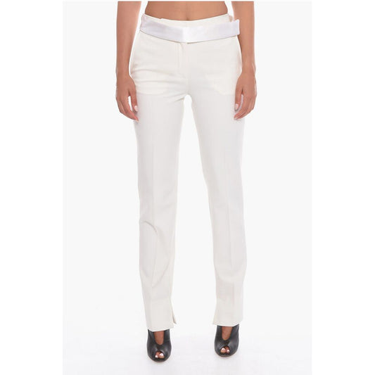 Wool Blend Front-pleated Trousers with Satin Belt