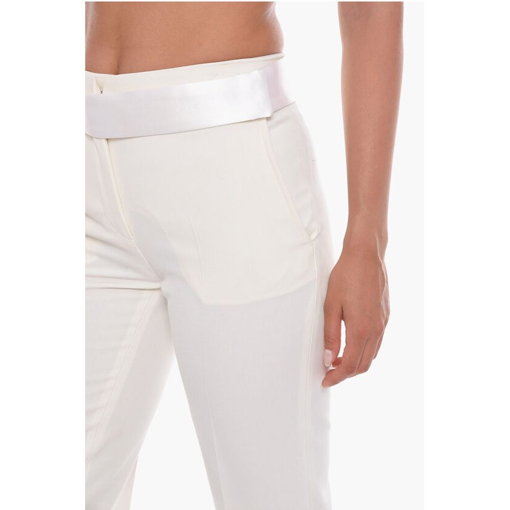 Wool Blend Front-pleated Trousers with Satin Belt