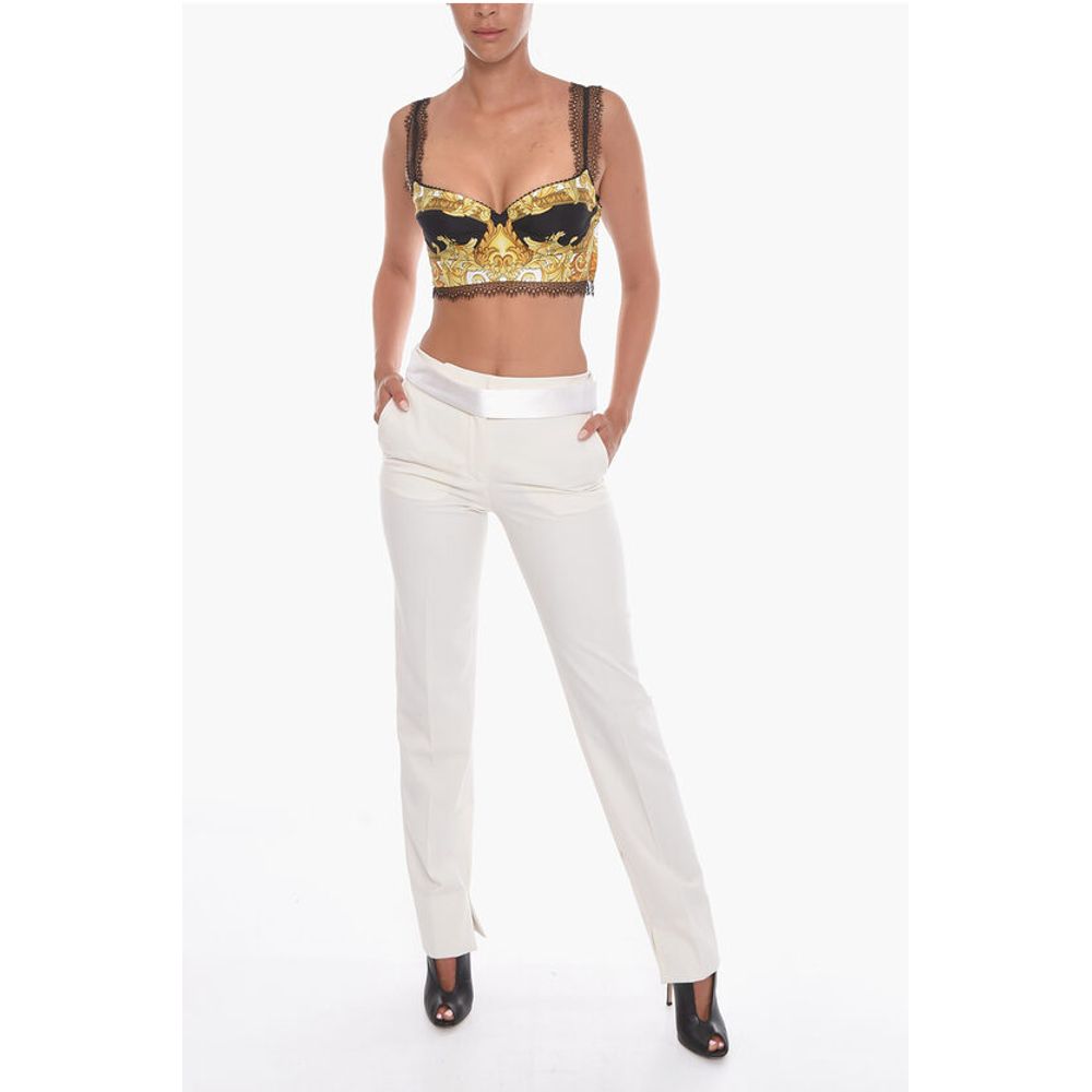 Wool Blend Front-pleated Trousers with Satin Belt