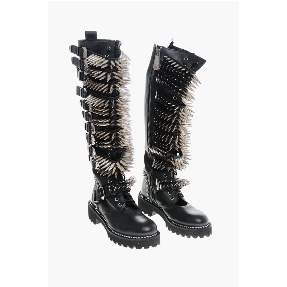 Leather Lace-up Boots with All-Over Studs 4.5cm