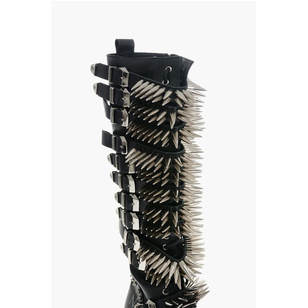 Leather Lace-up Boots with All-Over Studs 4.5cm