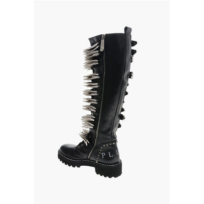 Leather Lace-up Boots with All-Over Studs 4.5cm