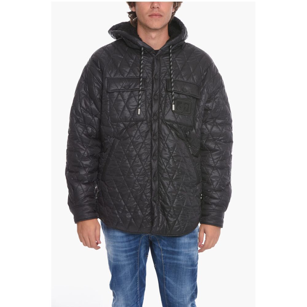 Quilted Shearling Jacket with Logo Patch