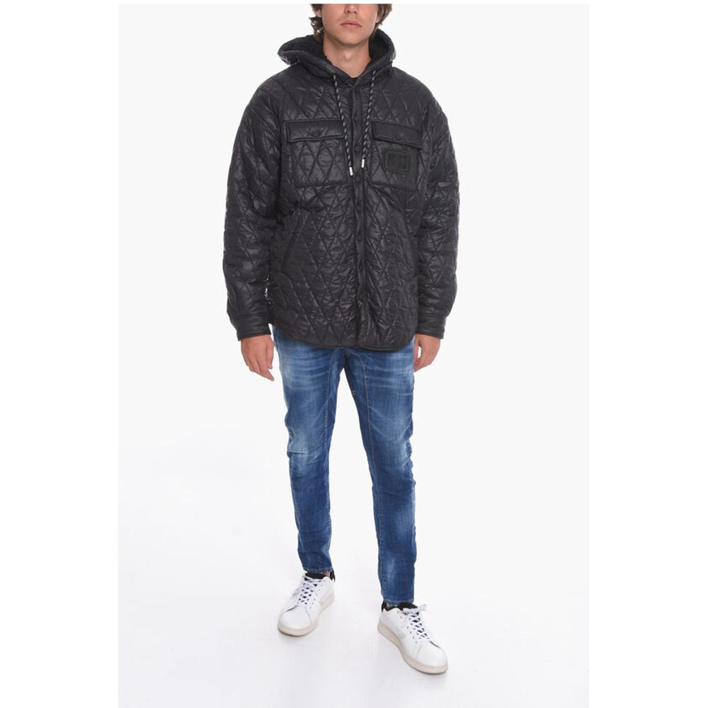 Quilted Shearling Jacket with Logo Patch