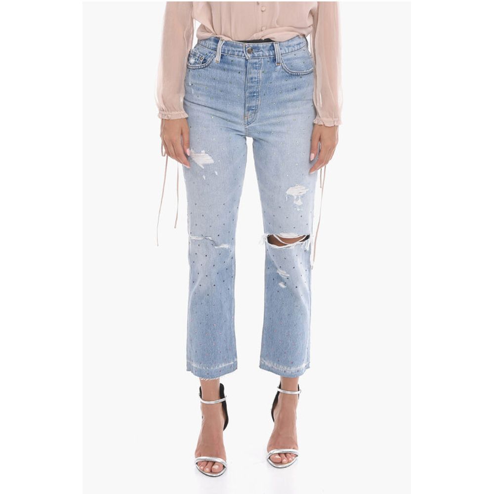 Cropped Fit Distressed Denims with Crystals 20cm
