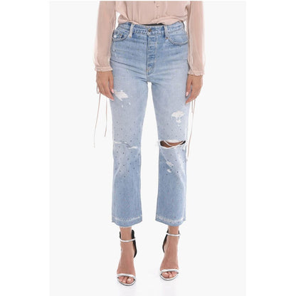 Cropped Fit Distressed Denims with Crystals 20cm