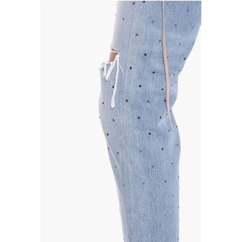 Cropped Fit Distressed Denims with Crystals 20cm