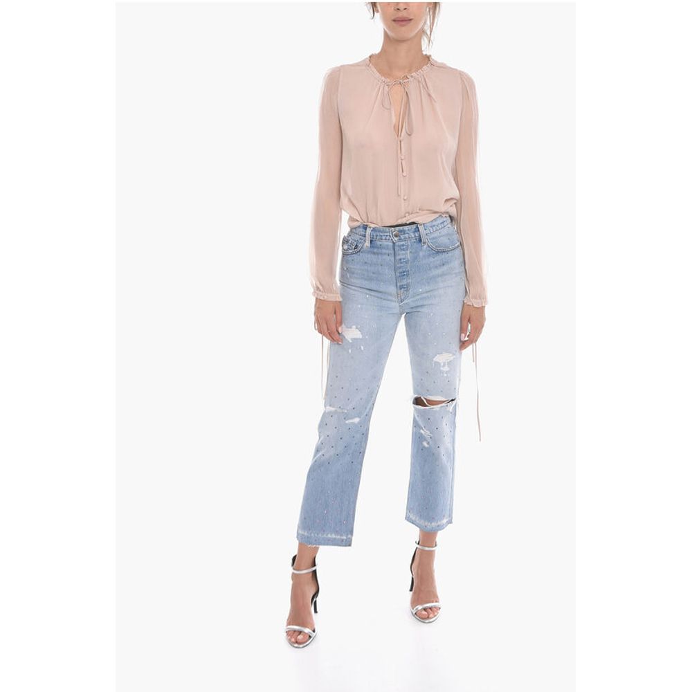 Cropped Fit Distressed Denims with Crystals 20cm